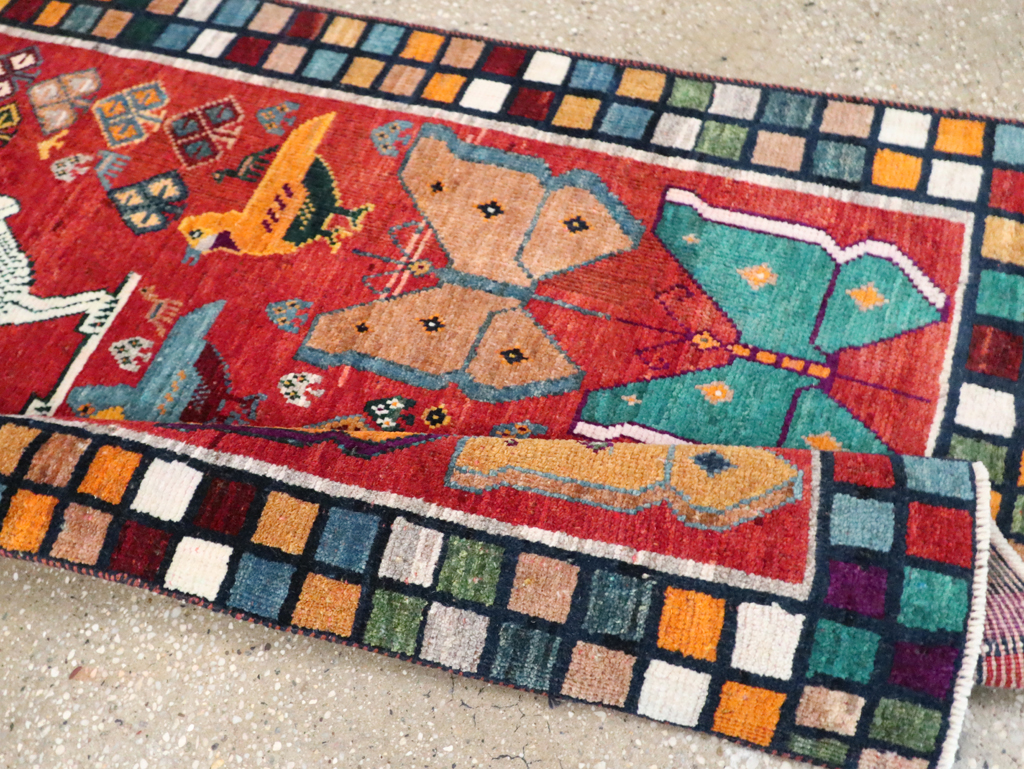 Vintage Persian Pictorial Gabbeh Throw Rug, No.28914 - Staging