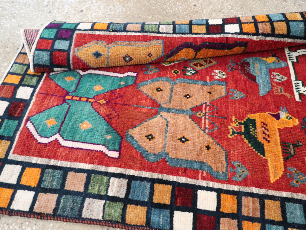 Vintage Persian Pictorial Gabbeh Throw Rug, No.28914 - Staging