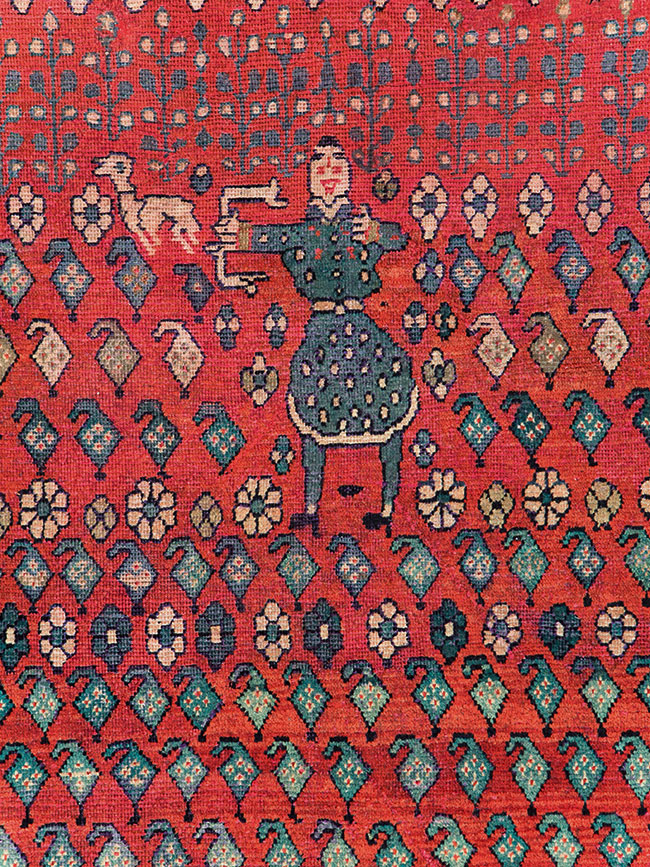 Vintage Persian Hamadan Pictorial Accent Carpet, No.28930 - Staging