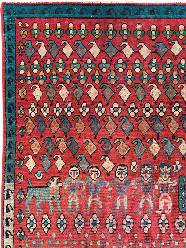 Vintage Persian Hamadan Pictorial Accent Carpet, No.28930 - Staging