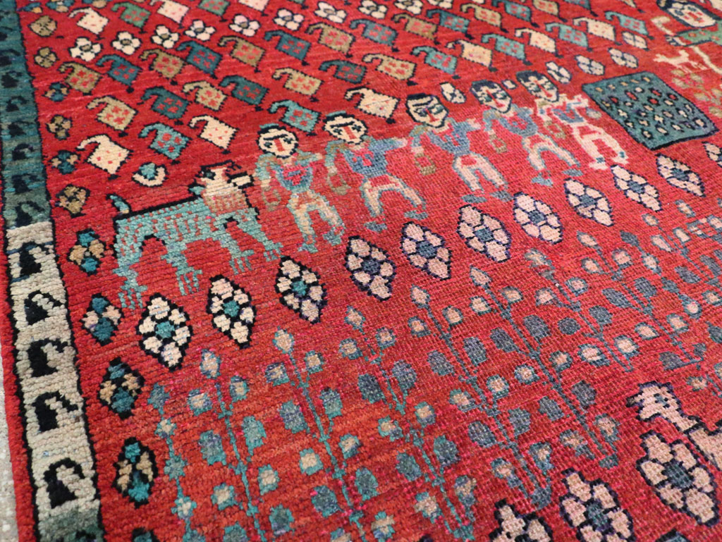 Vintage Persian Hamadan Pictorial Accent Carpet, No.28930 - Staging