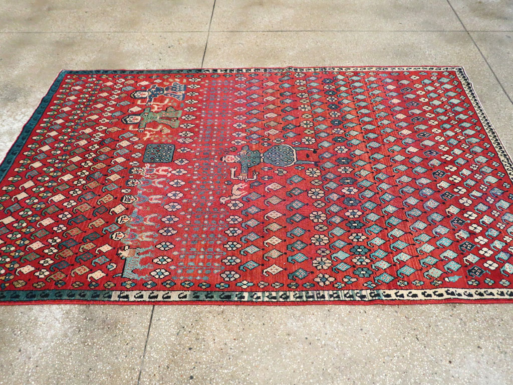 Vintage Persian Hamadan Pictorial Accent Carpet, No.28930 - Staging