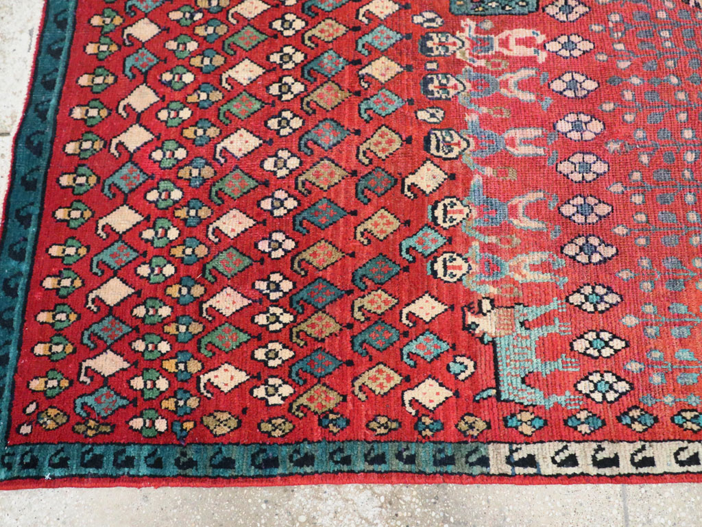 Vintage Persian Hamadan Pictorial Accent Carpet, No.28930 - Staging