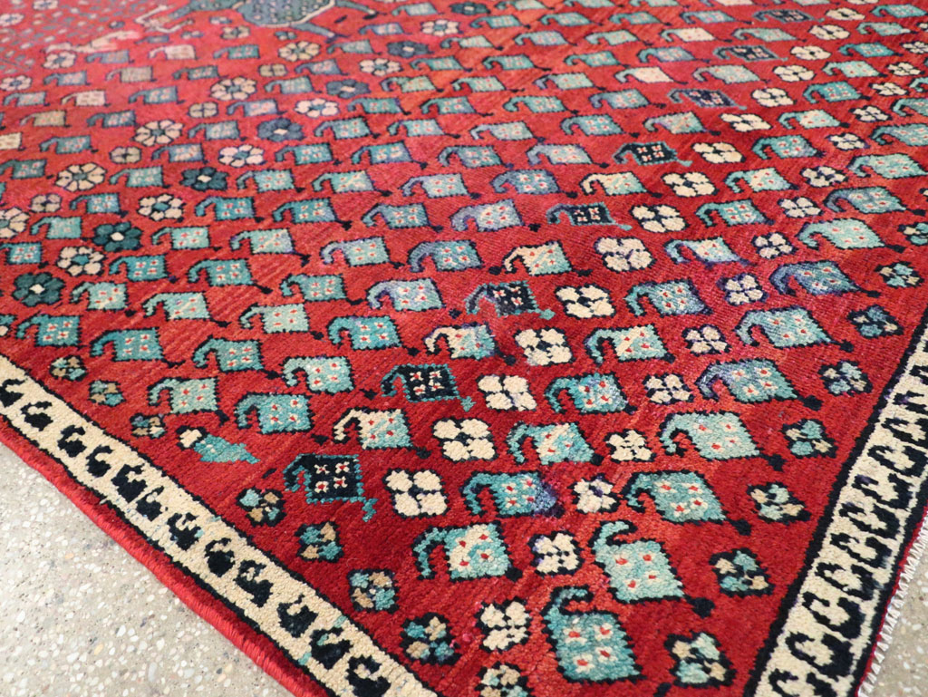 Vintage Persian Hamadan Pictorial Accent Carpet, No.28930 - Staging