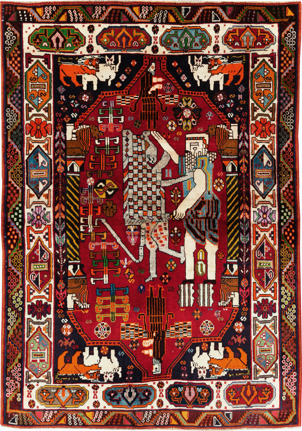 Vintage Persian Shiraz Pictorial Rug, No.28932 - Staging