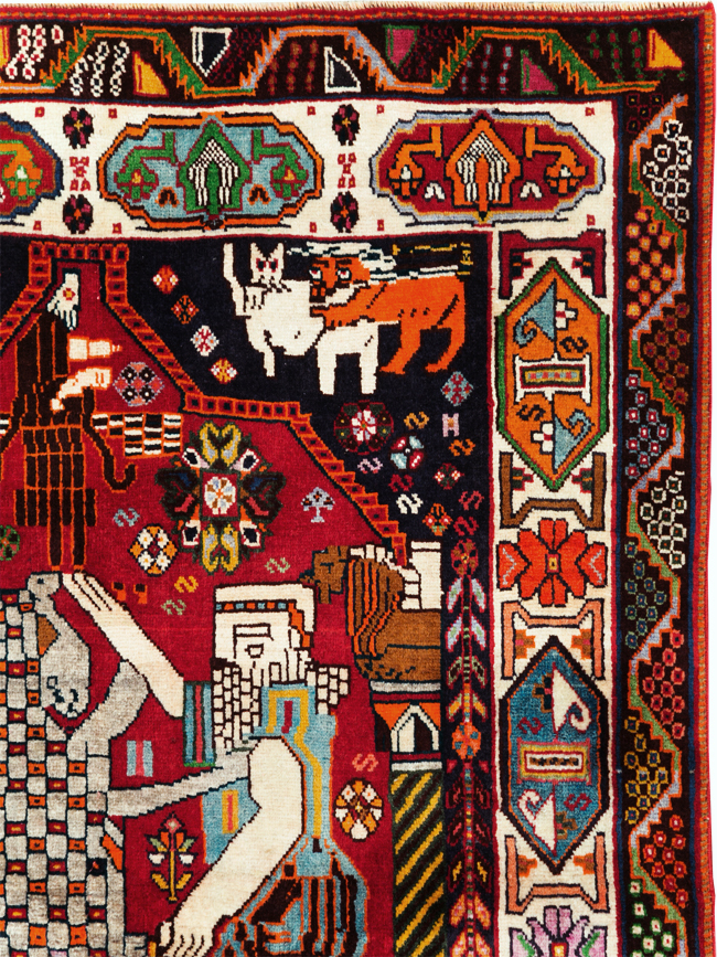 Vintage Persian Shiraz Pictorial Rug, No.28932 - Staging