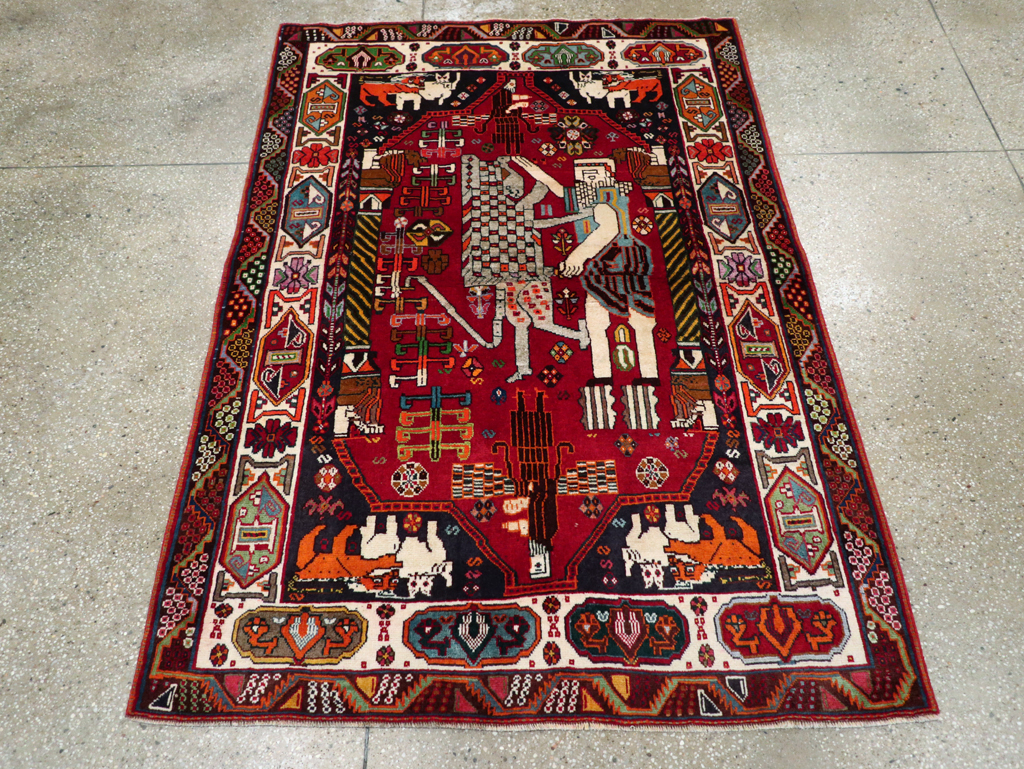 Vintage Persian Shiraz Pictorial Rug, No.28932 - Staging
