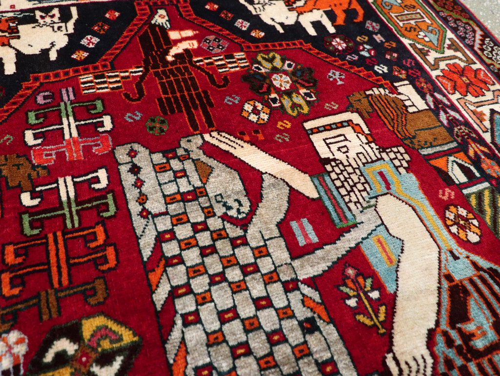 Vintage Persian Shiraz Pictorial Rug, No.28932 - Staging