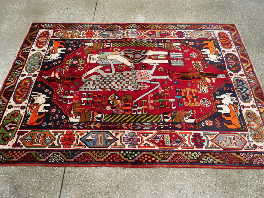 Vintage Persian Shiraz Pictorial Rug, No.28932 - Staging