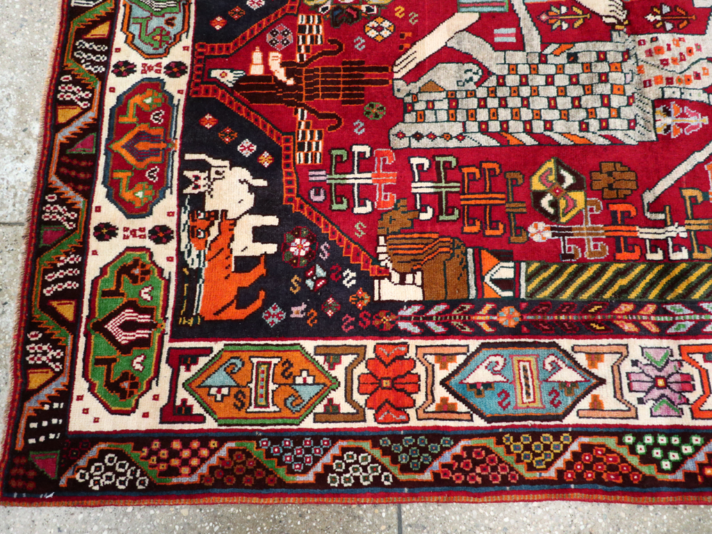 Vintage Persian Shiraz Pictorial Rug, No.28932 - Staging