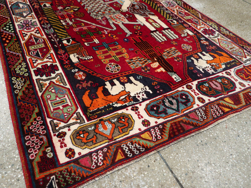 Vintage Persian Shiraz Pictorial Rug, No.28932 - Staging