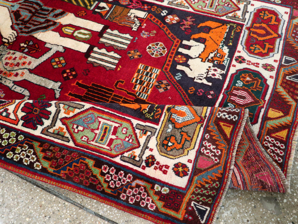 Vintage Persian Shiraz Pictorial Rug, No.28932 - Staging