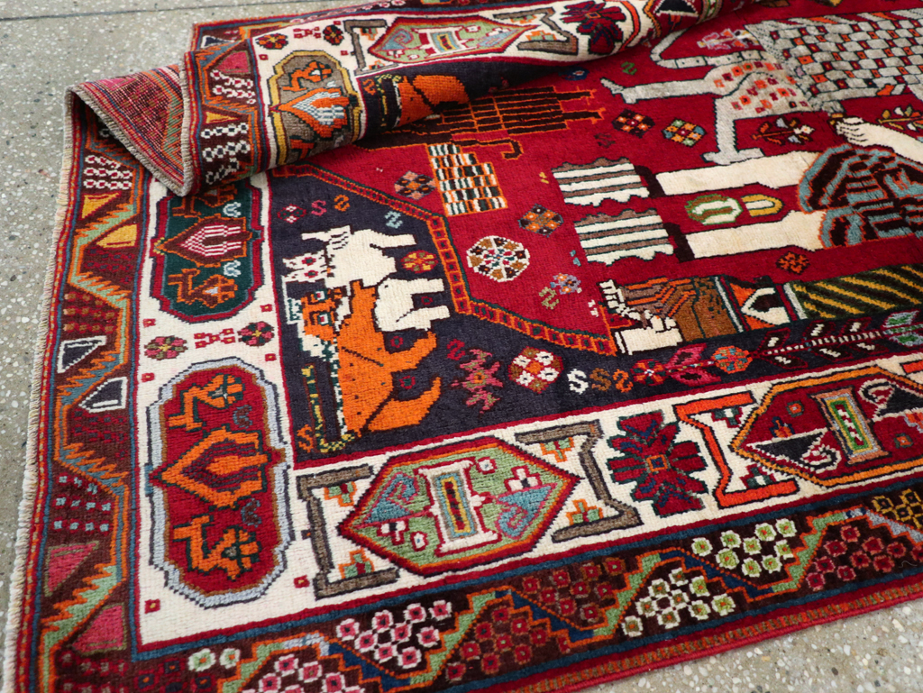 Vintage Persian Shiraz Pictorial Rug, No.28932 - Staging