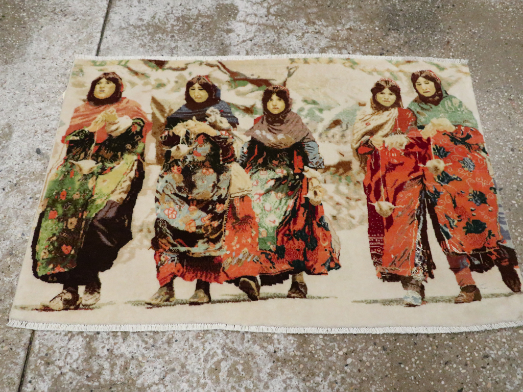 Vintage Persian Pictorial Tabriz Rug, No.28933 - Staging