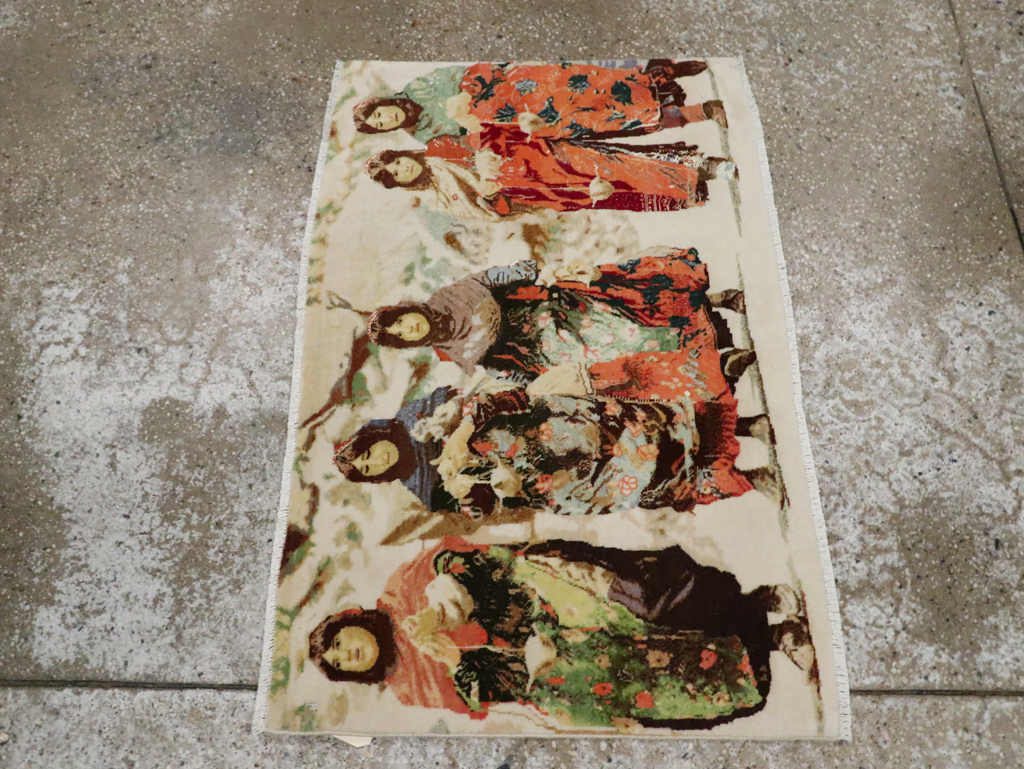 Vintage Persian Pictorial Tabriz Rug, No.28933 - Staging