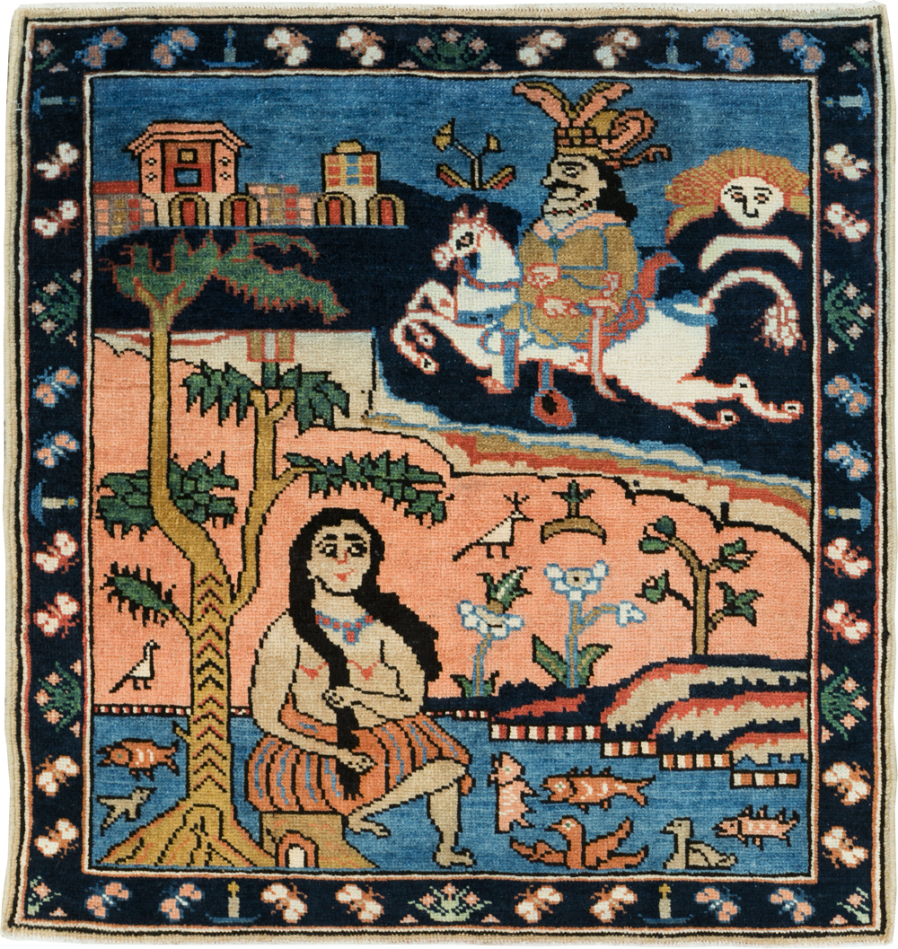 Vintage Pictorial Tabriz Rug, No.28934 - Staging