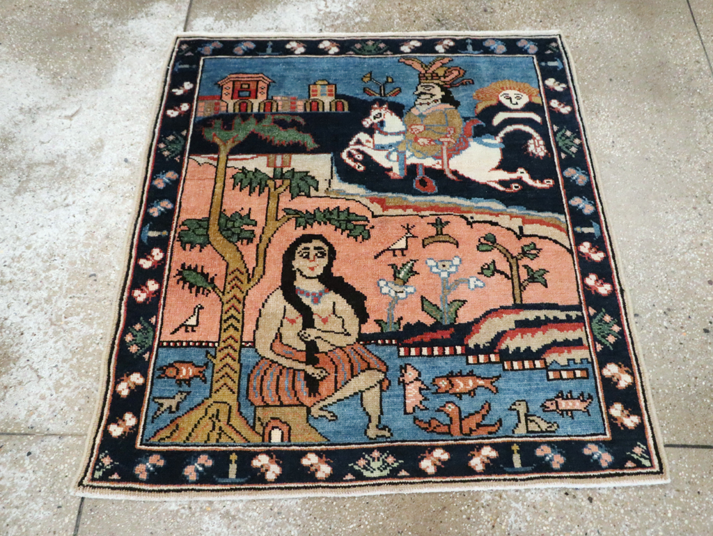 Vintage Pictorial Tabriz Rug, No.28934 - Staging