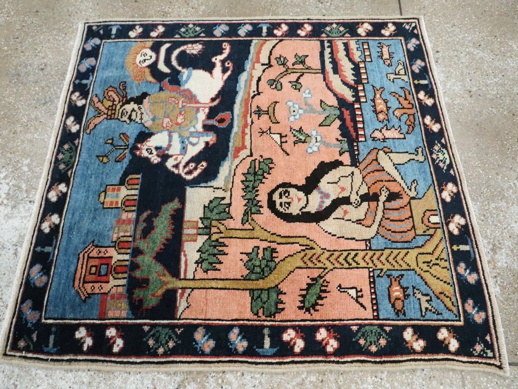 Vintage Pictorial Tabriz Rug, No.28934 - Staging