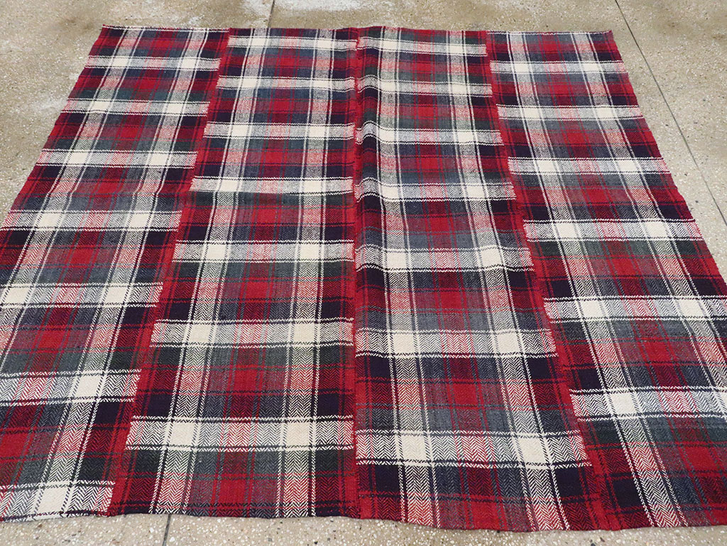 Vintage Persian Square Plaid Textile, No.28966 - Staging