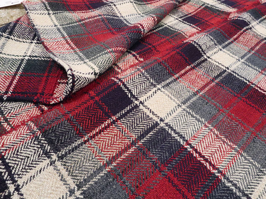 Vintage Persian Square Plaid Textile, No.28966 - Staging