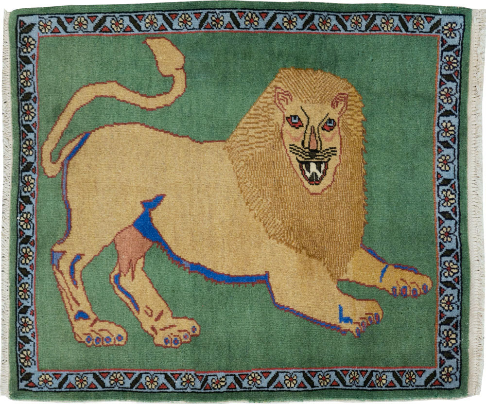 Vintage Persian Pictorial Tabriz Rug (Pair: 2 of 2), No.29060 - Staging