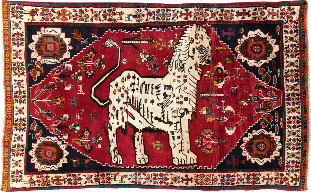 Vintage Persian Pictorial Shiraz Rug, No.29061 - Staging