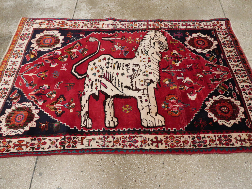 Vintage Persian Pictorial Shiraz Rug, No.29061 - Staging