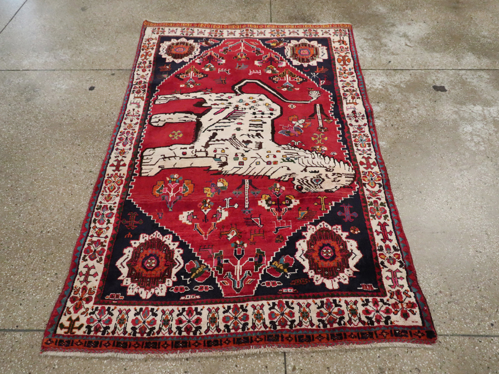 Vintage Persian Pictorial Shiraz Rug, No.29061 - Staging