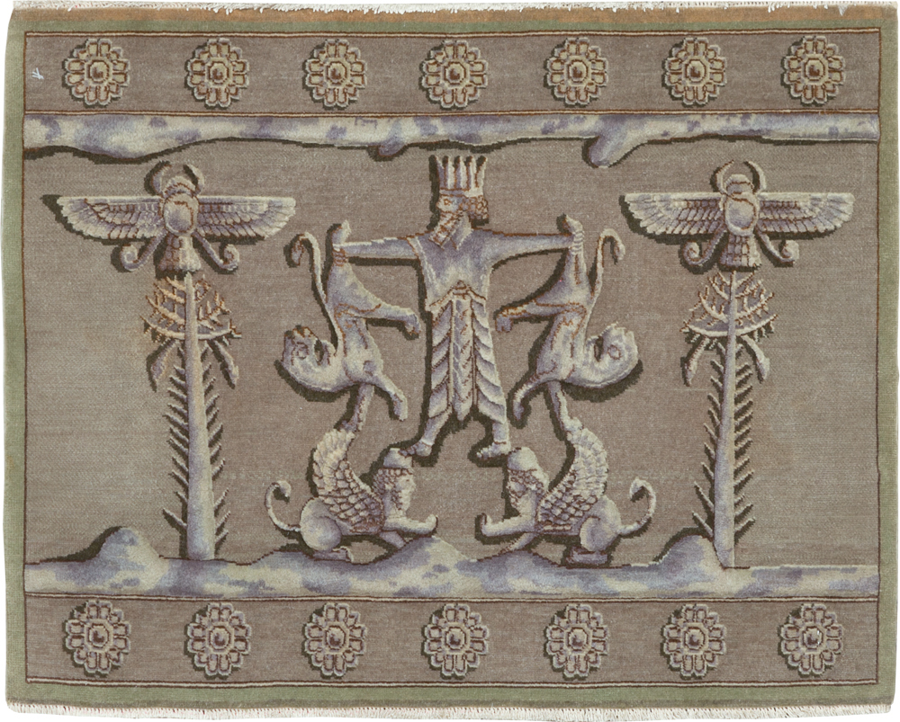 Vintage Persian Tabriz Pictorial Rug, No.29076 - Staging