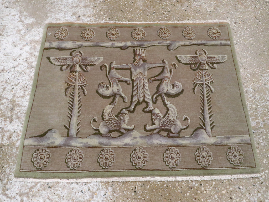 Vintage Persian Tabriz Pictorial Rug, No.29076 - Staging