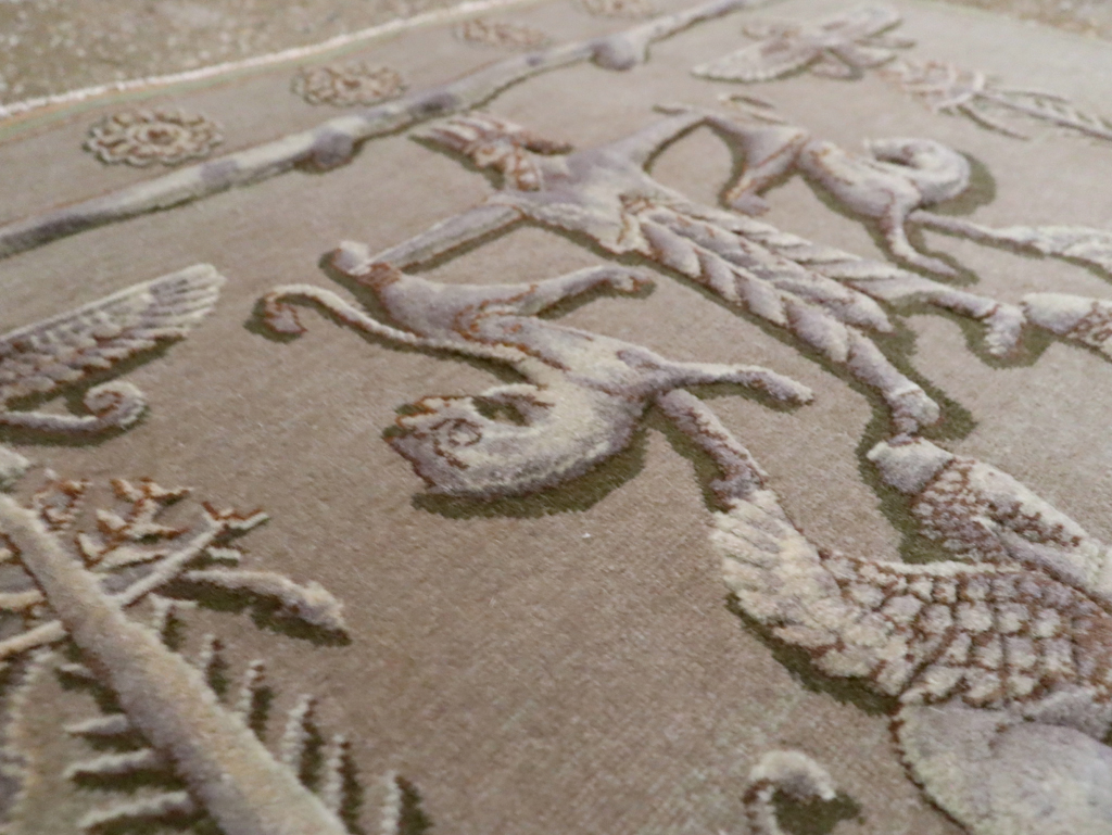 Vintage Persian Tabriz Pictorial Rug, No.29076 - Staging