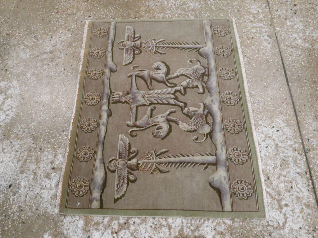 Vintage Persian Tabriz Pictorial Rug, No.29076 - Staging