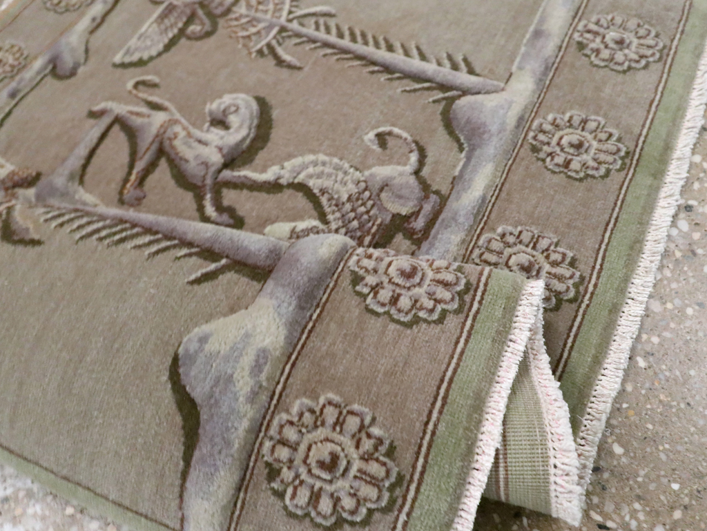 Vintage Persian Tabriz Pictorial Rug, No.29076 - Staging