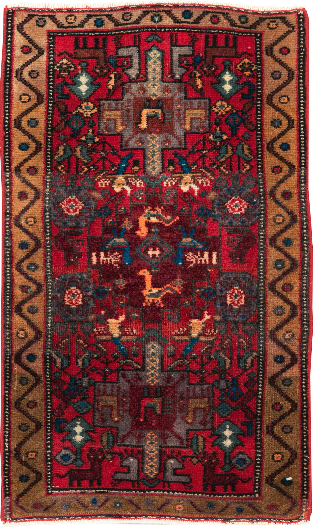 Vintage Persian Kurdish Pictorial Rug, No.29080 - Staging