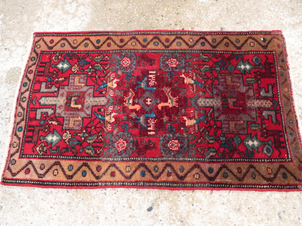 Vintage Persian Kurdish Pictorial Rug, No.29080 - Staging