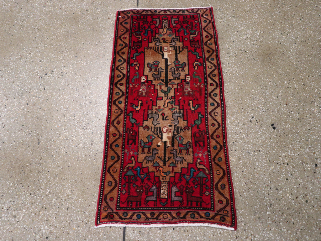 Vintage Persian Kurdish Pictorial Rug, No.29081 - Staging