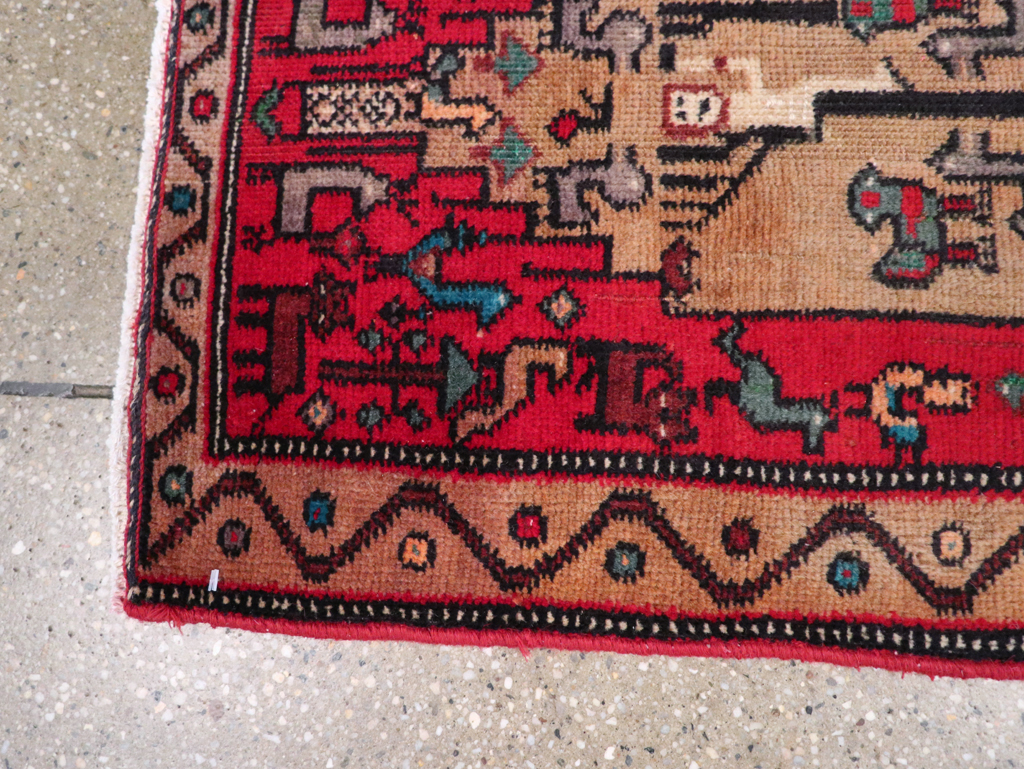 Vintage Persian Kurdish Pictorial Rug, No.29081 - Staging