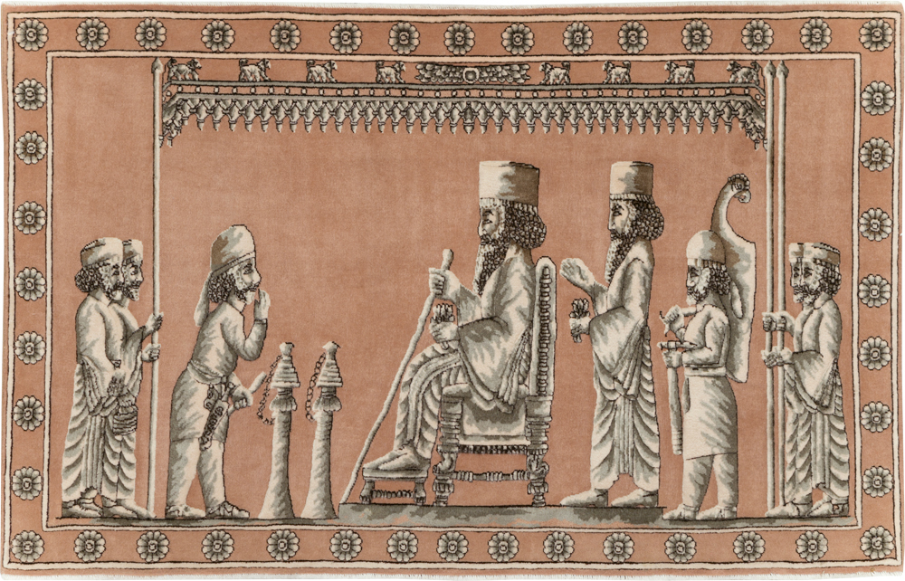 Vintage Persian Pictorial Tabriz Rug, No.29083 - Staging