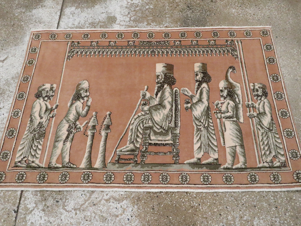 Vintage Persian Pictorial Tabriz Rug, No.29083 - Staging