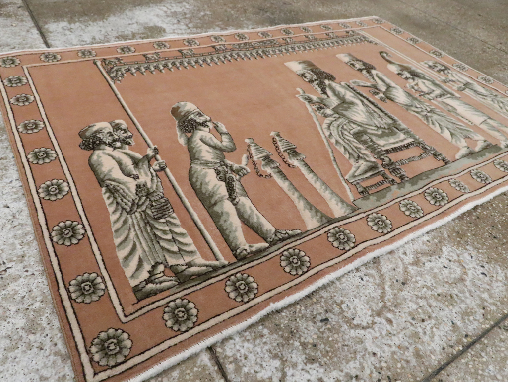 Vintage Persian Pictorial Tabriz Rug, No.29083 - Staging