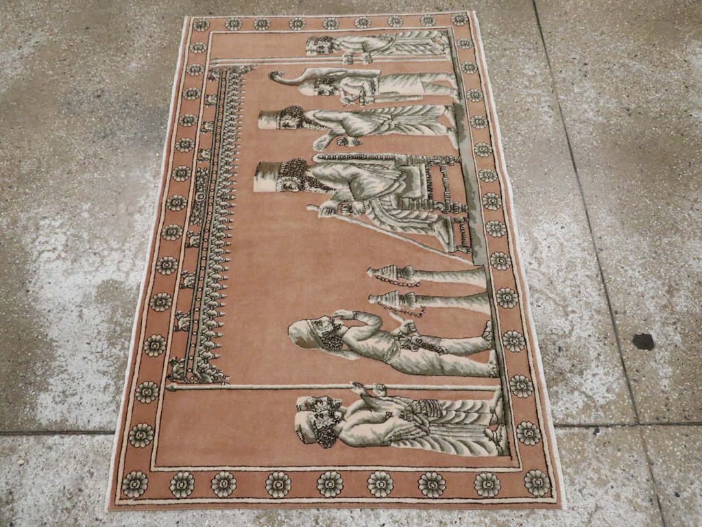 Vintage Persian Pictorial Tabriz Rug, No.29083 - Staging