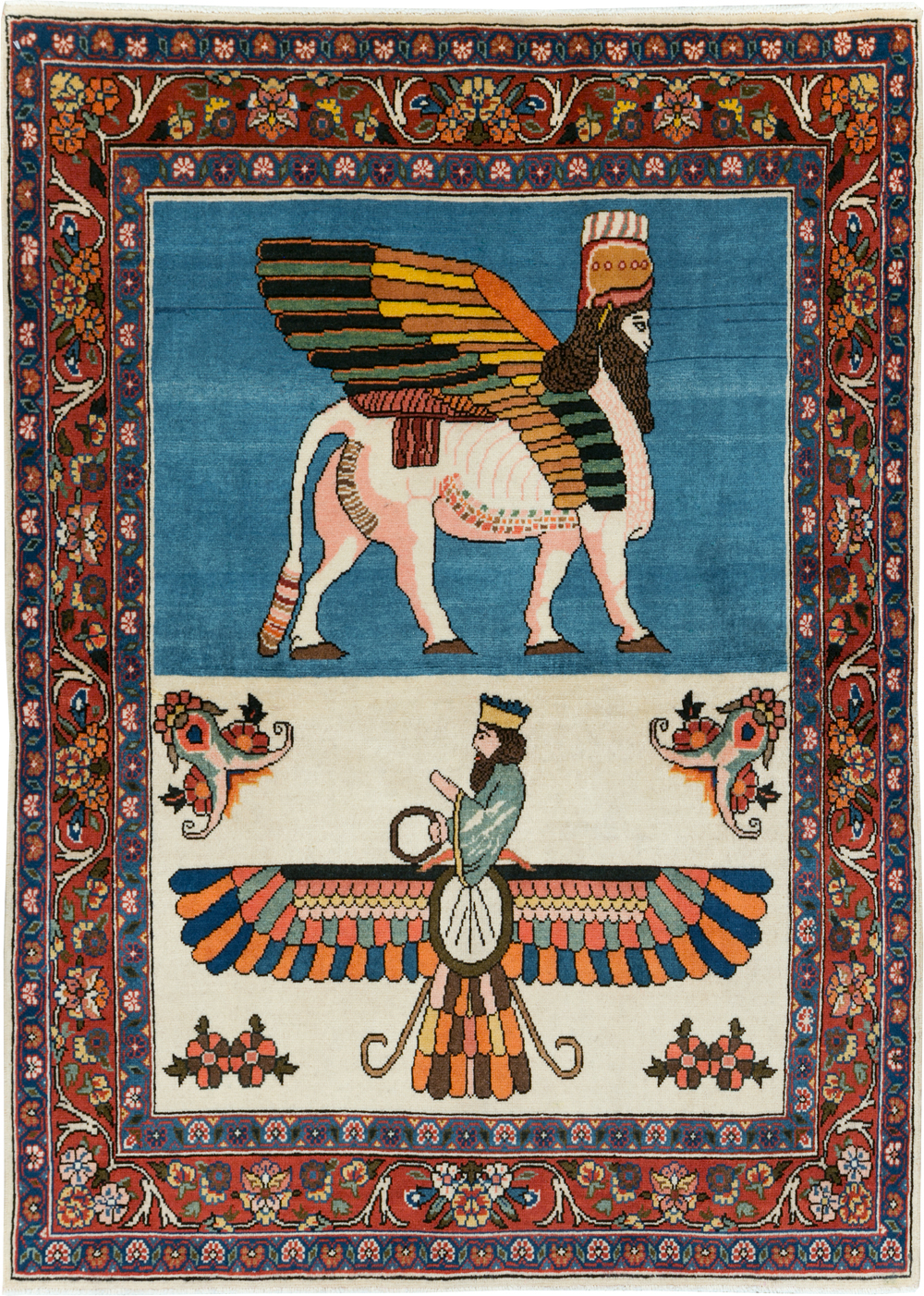 Vintage Pictorial Bakhtiari Rug, No.29084 - Staging