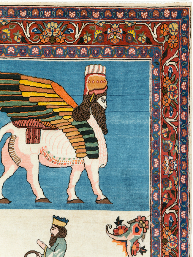 Vintage Pictorial Bakhtiari Rug, No.29084 - Staging