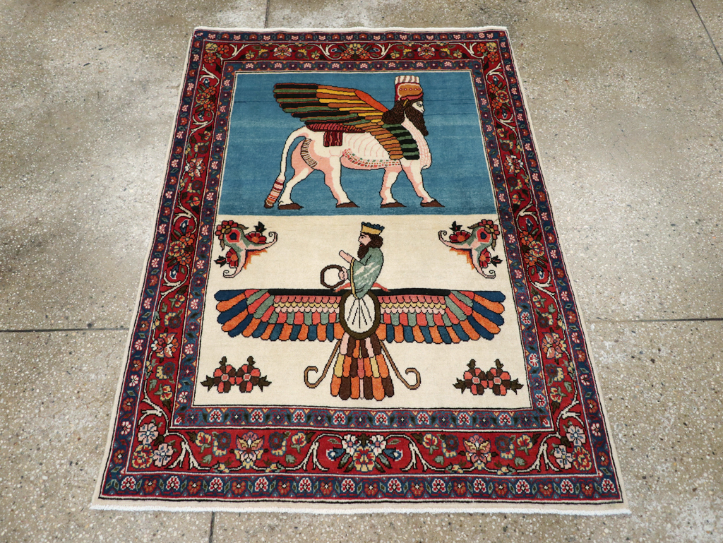 Vintage Pictorial Bakhtiari Rug, No.29084 - Staging