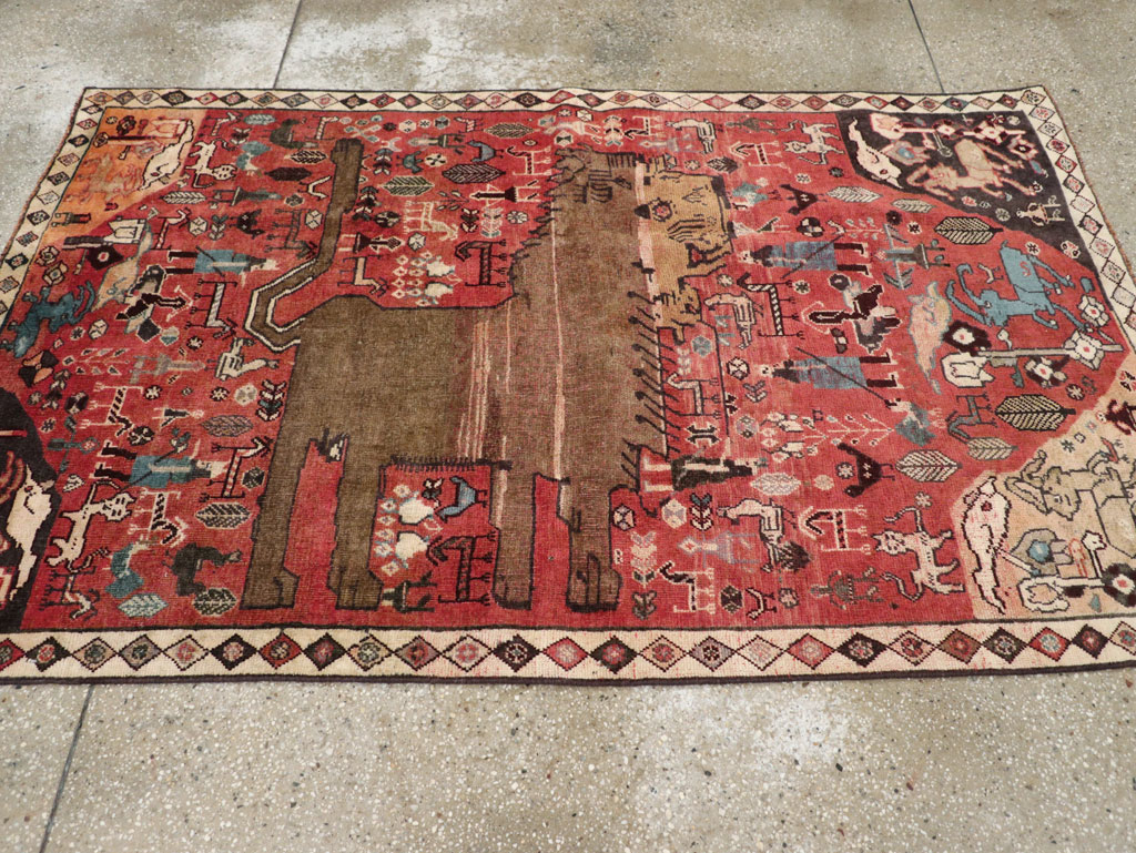 Vintage Persian Qashqai Pictorial Accent Rug, No.29085 - Staging