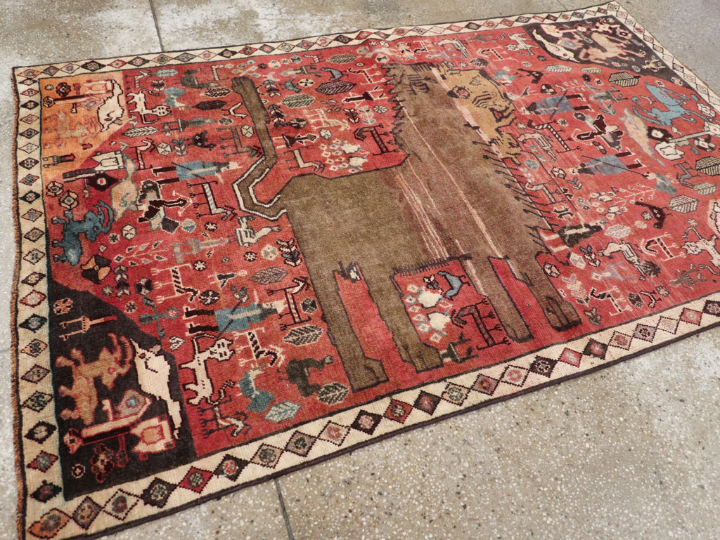 Vintage Persian Qashqai Pictorial Accent Rug, No.29085 - Staging
