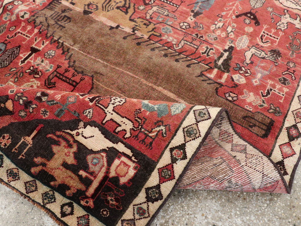 Vintage Persian Qashqai Pictorial Accent Rug, No.29085 - Staging