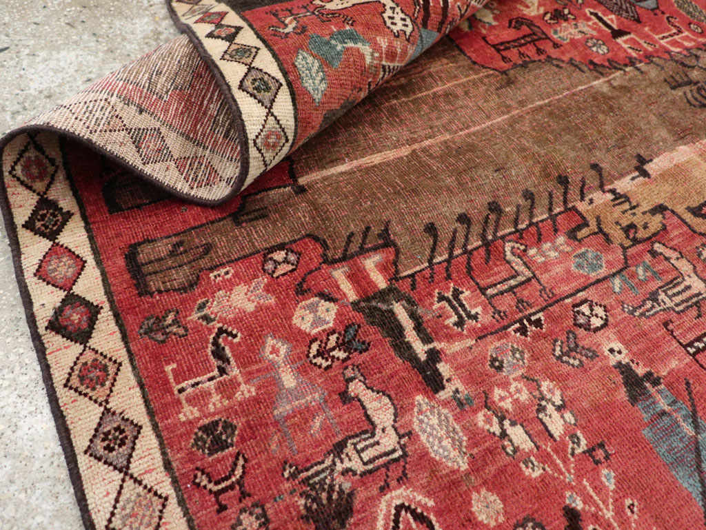 Vintage Persian Qashqai Pictorial Accent Rug, No.29085 - Staging