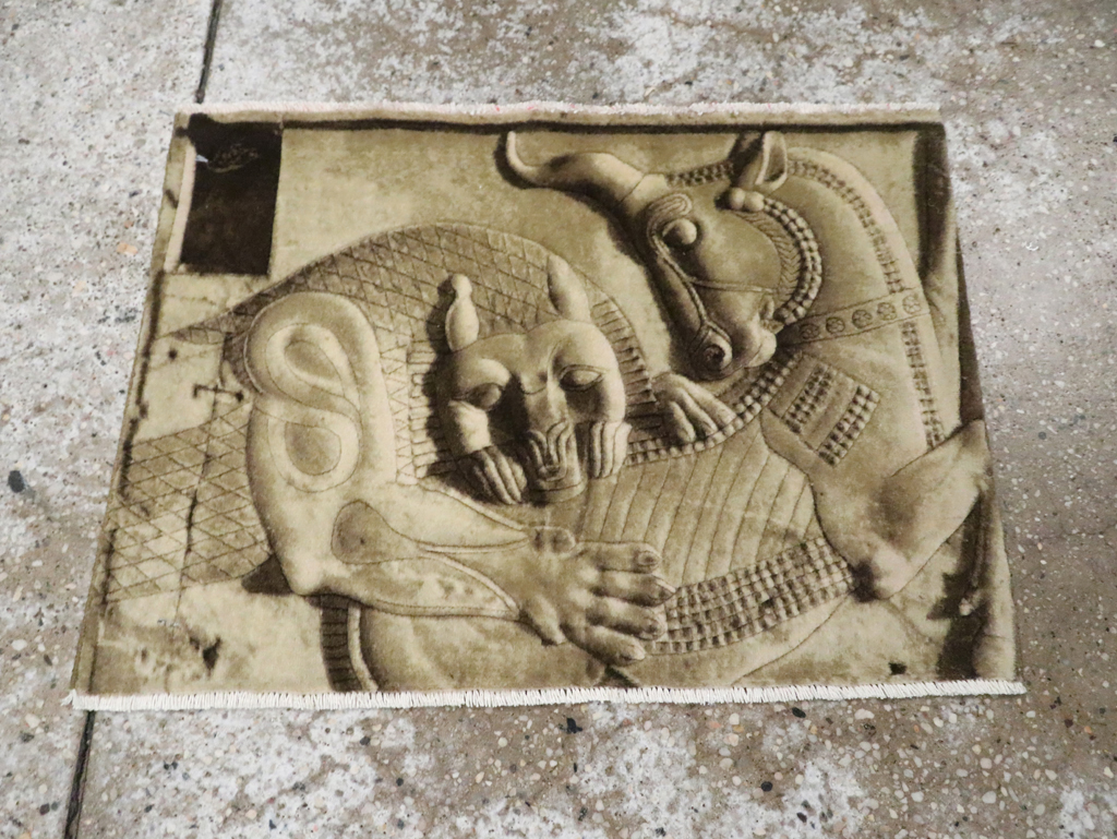 Vintage Persian Tabriz Pictorial Rug, No.29089 - Staging