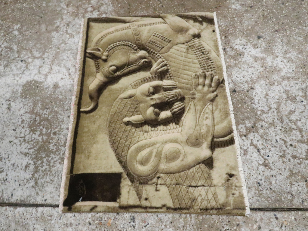 Vintage Persian Tabriz Pictorial Rug, No.29089 - Staging